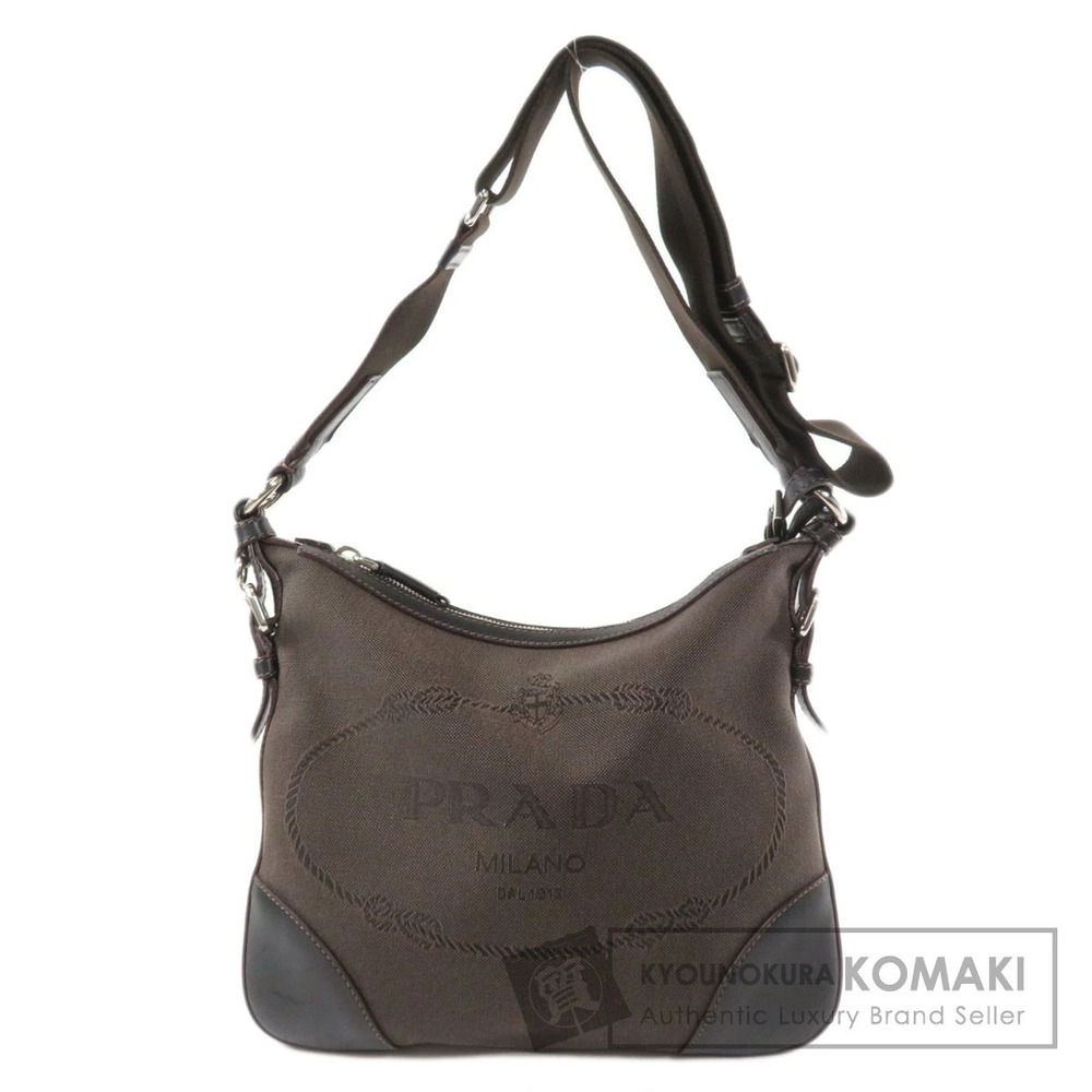 Prada brown logo jacquard shoulder bag jacquard canvas leather